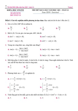 Đề thi thử KSCL đầu năm học 2K9 - TOÁN 11 (Có đáp án chi tiết)